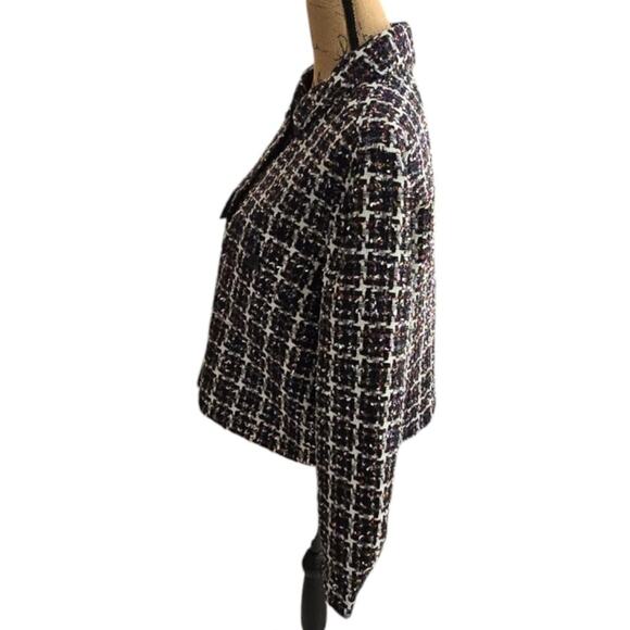 LOFT Shimmer Metallic Tweed Cropped Jacket Blazer Coat Button Up Size Large New - Picture 6 of 10